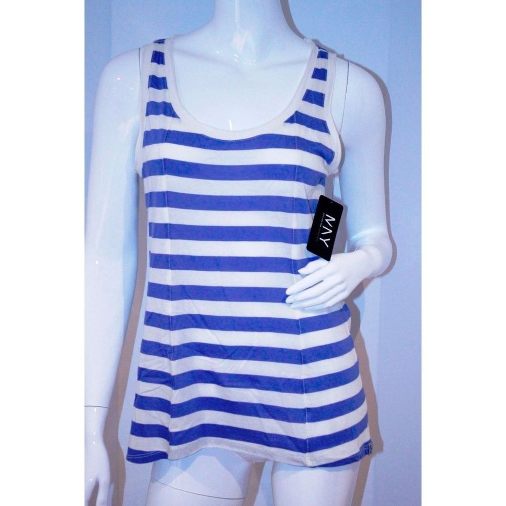 ANDREW MARC New YORK Striped PERFORMANCE Tank TOP SPORT Yoga BLUE ( XS )